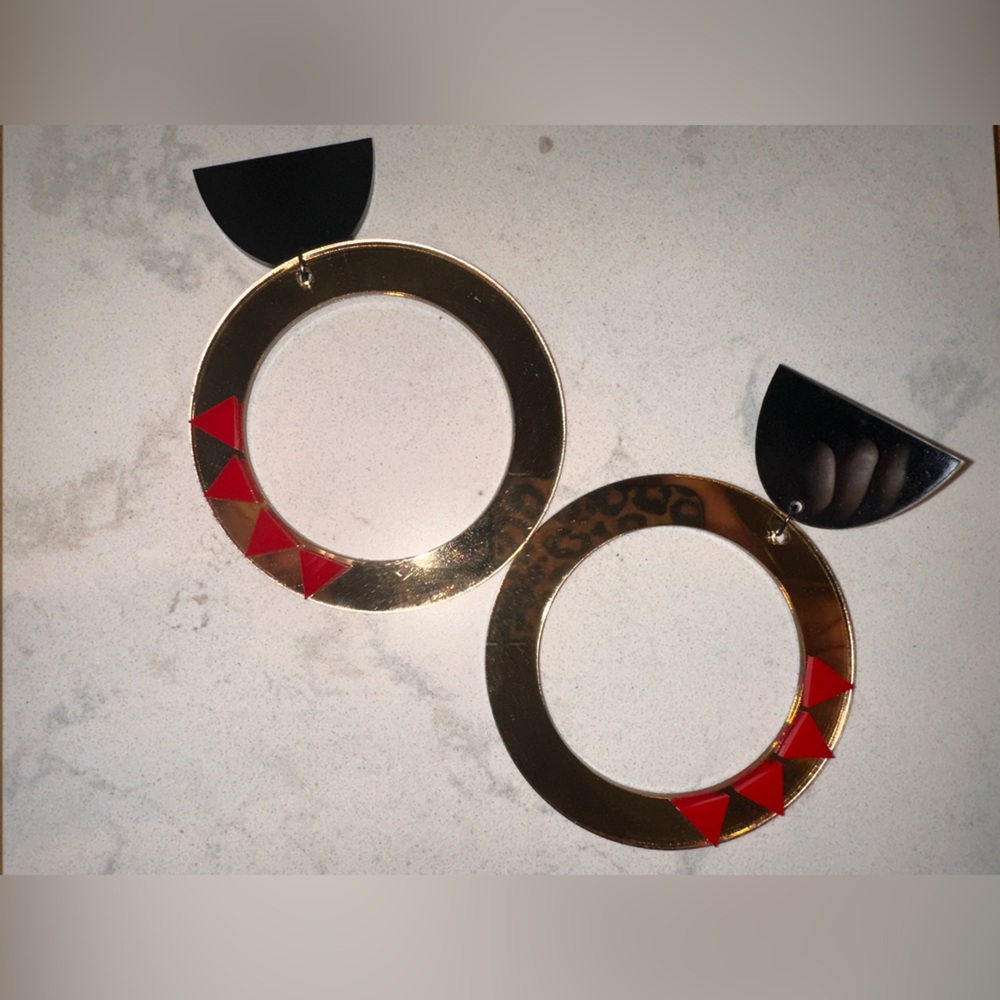 Gold and Black Geometric Ankara Inspired Earrings